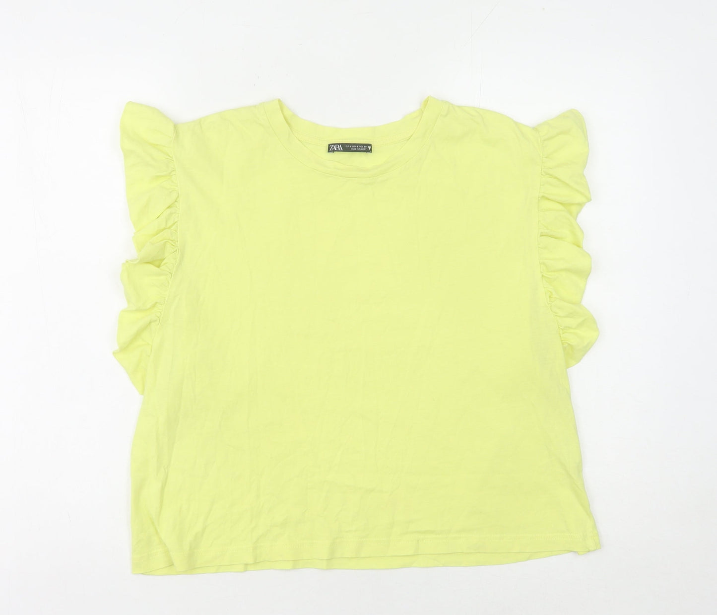 Zara Women's Yellow Ruffled Sleeve Cotton Top Size 12