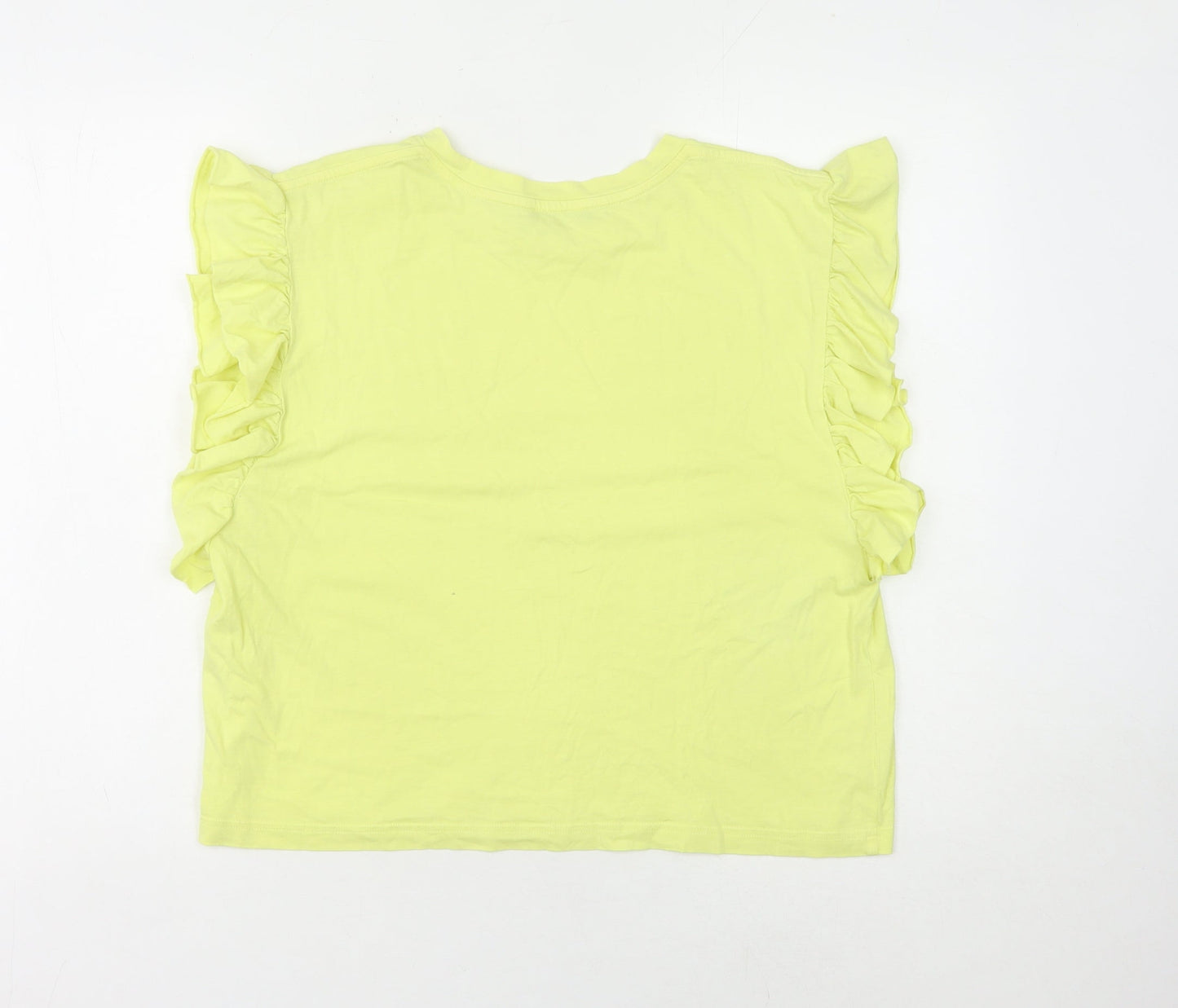 Zara Women's Yellow Ruffled Sleeve Cotton Top Size 12