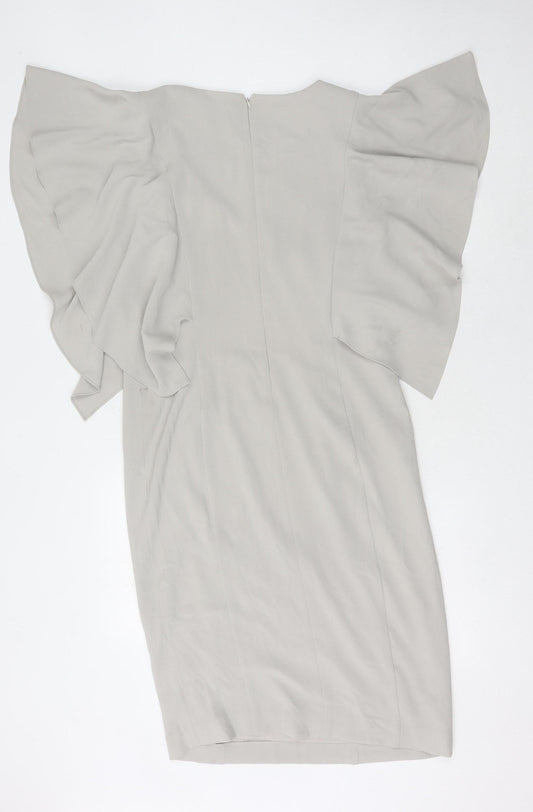 St. John Women's Grey Dress, Size 10, V-Neck, Elegant