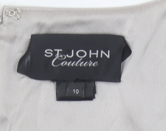 St. John Women's Grey Dress, Size 10, V-Neck, Elegant