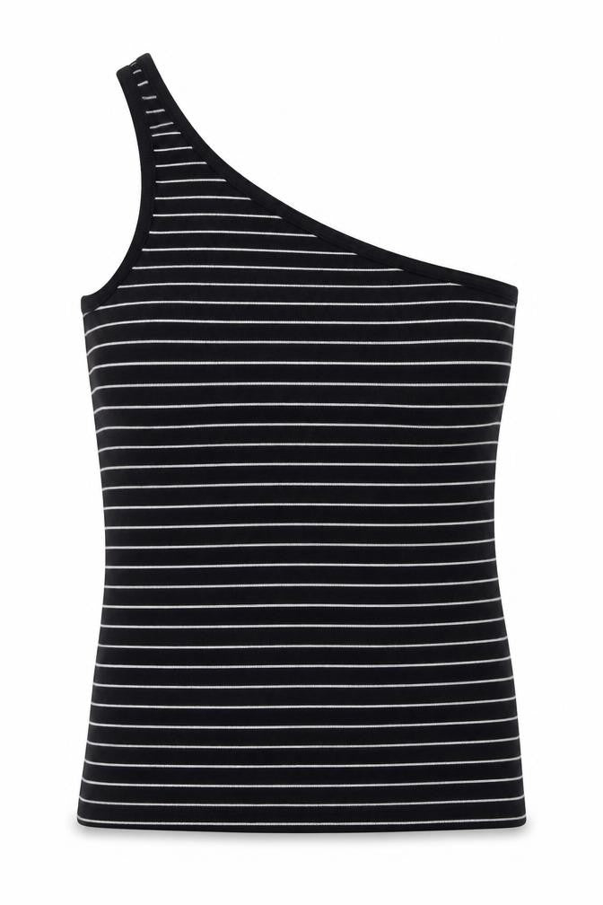 Marks and Spencer Women's Black Striped One Shoulder Tank