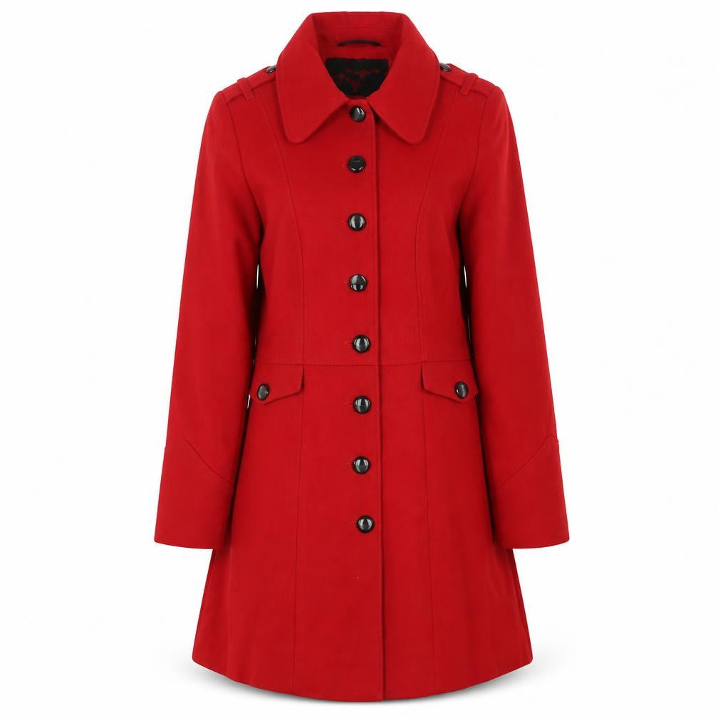 M&Co Women's Red Long Coat Size 10 Buttoned
