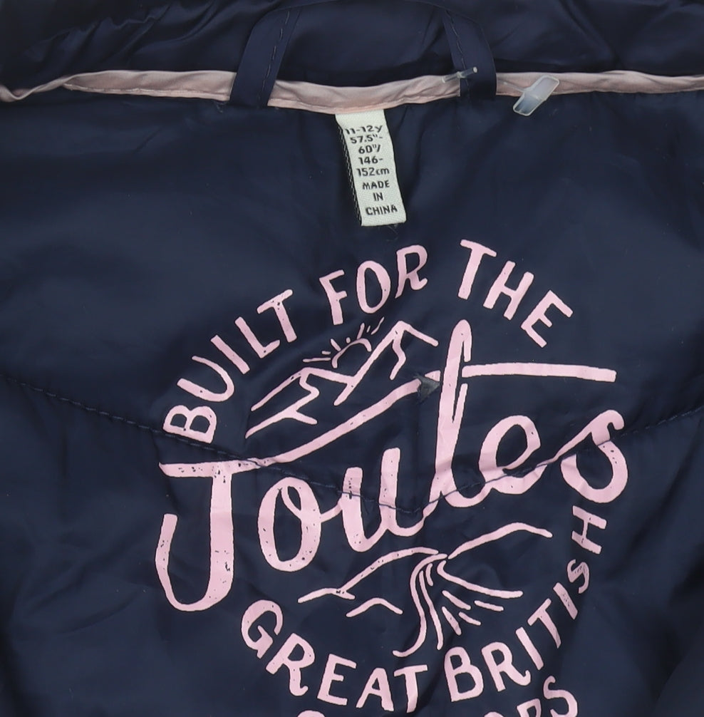 Close-up detail of Joules girls’ multicoloured puffer jacket 11-12 years