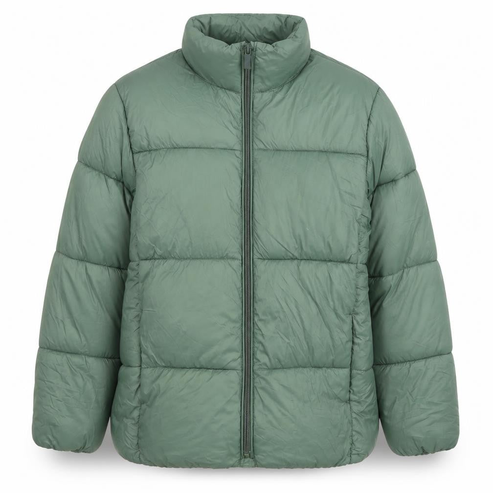 Front view of Zara boys’ green puffer jacket, size 10, winter essential