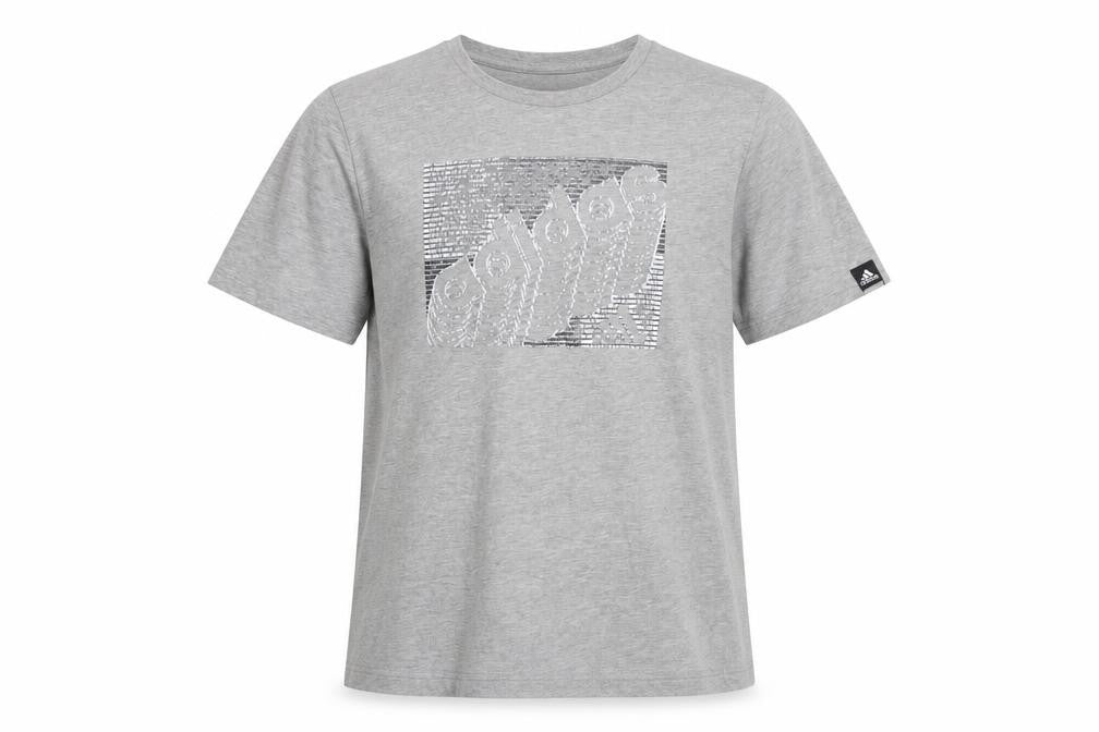 Front view of Adidas boys’ grey graphic t-shirt - 13-14 years