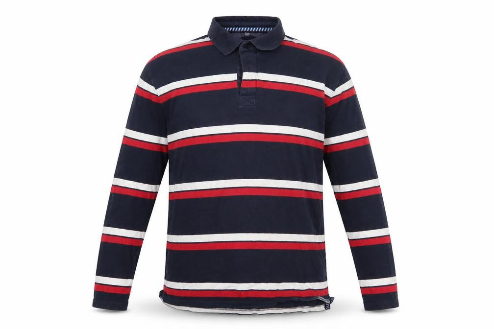 Boston Crew Men's XL Blue Striped Long Sleeve Polo