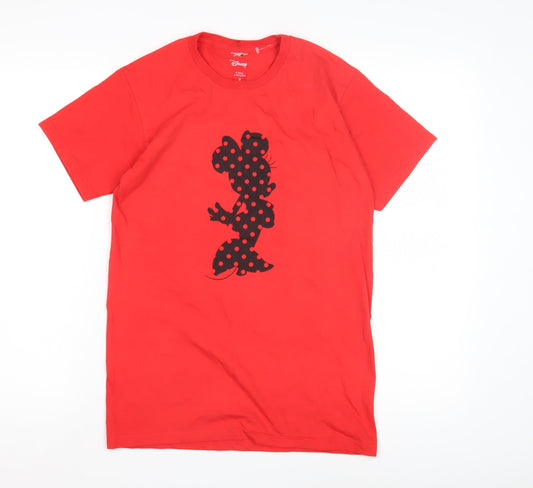 Disney Women's Red Polka Dot Cartoon T-Shirt S