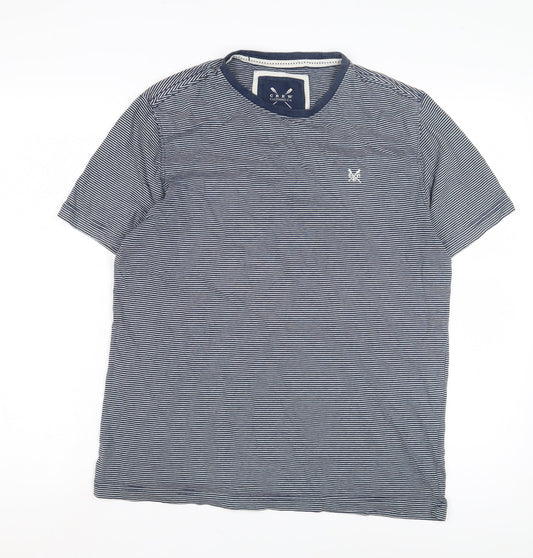 Crew Clothing Co. Men's Blue Striped M T-Shirt, Logo, Cotton