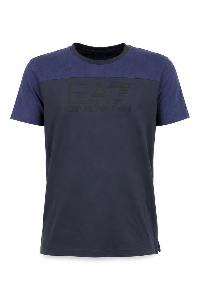 Front view of Emporio Armani boys’ blue logo t-shirt 14 years