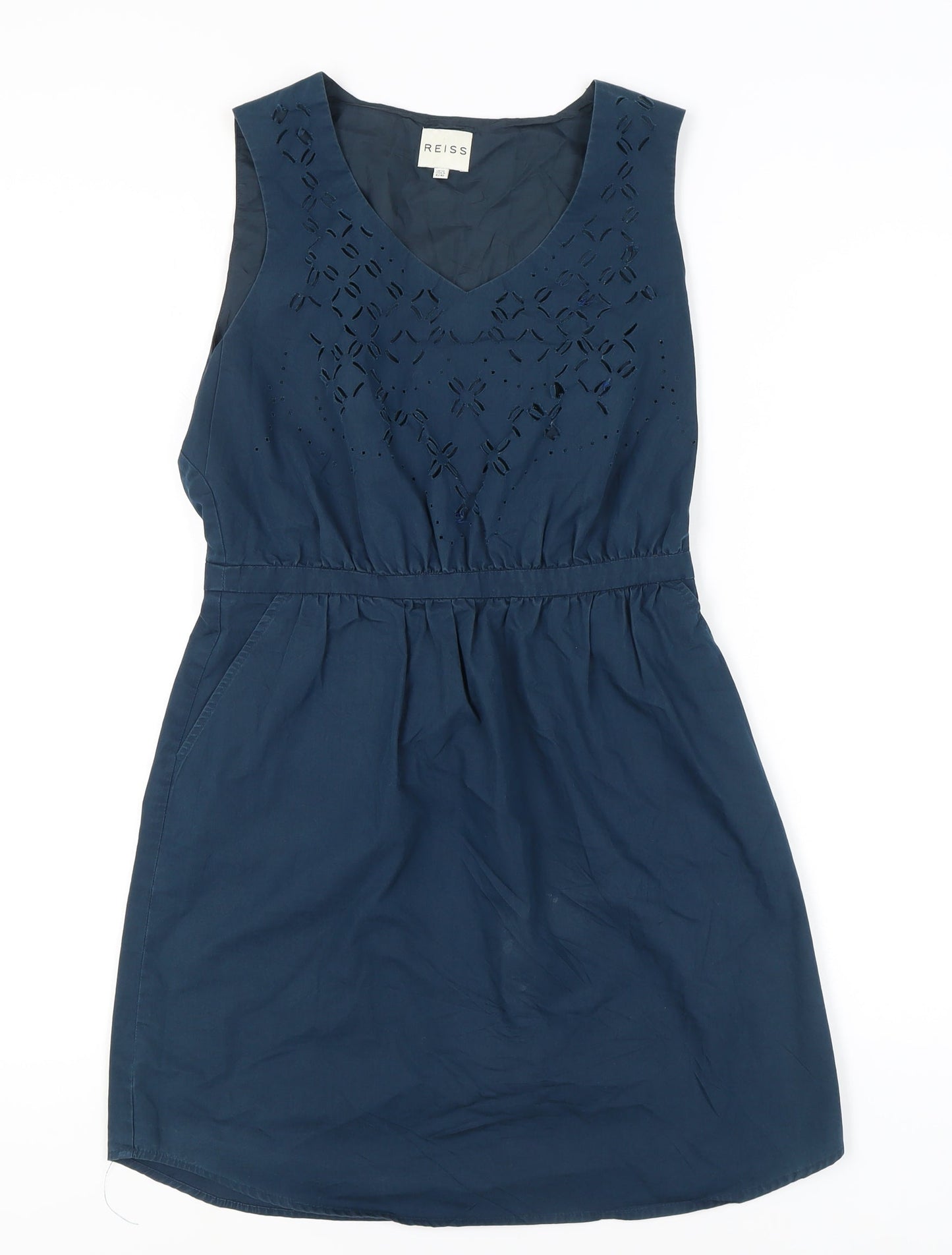 Reiss Women's Blue A-Line Sleeveless Embroidered Dress