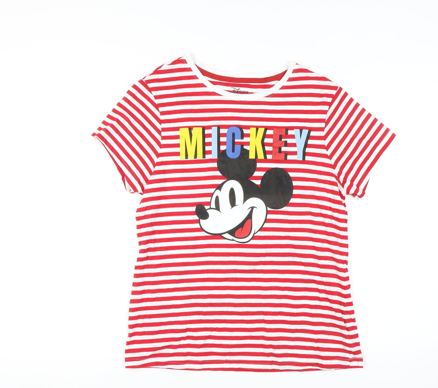 Disney Women’s Red Mickey Mouse Striped T-Shirt - Size S