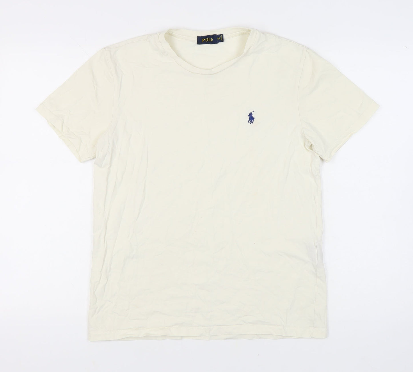 Polo Men's Ivory Cotton T-Shirt M, Logo Accent, Short Sleeve