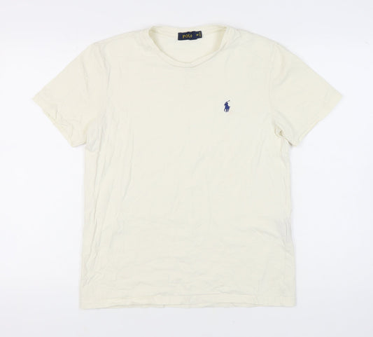 Polo Men's Ivory Cotton T-Shirt M, Logo Accent, Short Sleeve