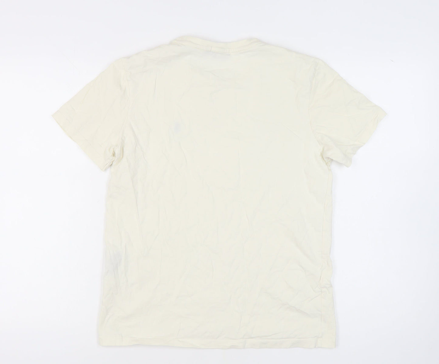 Polo Men's Ivory Cotton T-Shirt M, Logo Accent, Short Sleeve