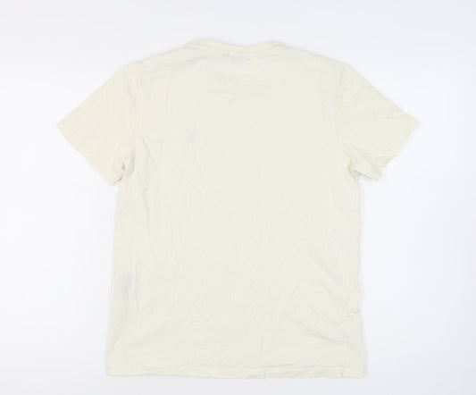 Polo Men's Ivory Cotton T-Shirt M, Logo Accent, Short Sleeve