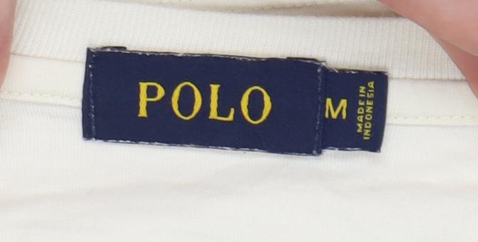 Polo Men's Ivory Cotton T-Shirt M, Logo Accent, Short Sleeve