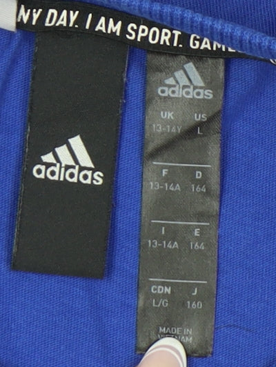 Adidas Boys Blue T-Shirt, Size 13-14 Years, Logo Accent