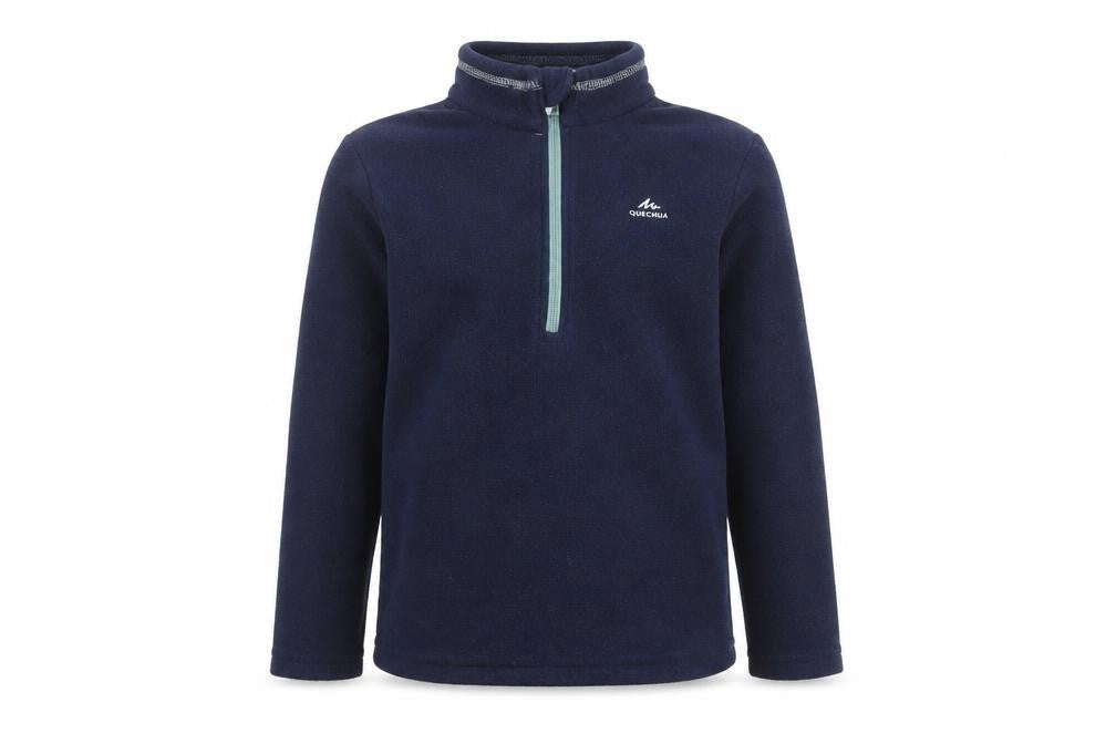 Front view of Decathlon boys’ blue fleece pullover sweatshirt 7-8