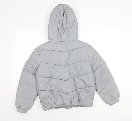 Primark Girls Grey Hooded Puffer Jacket 10-11Y Winter Coat