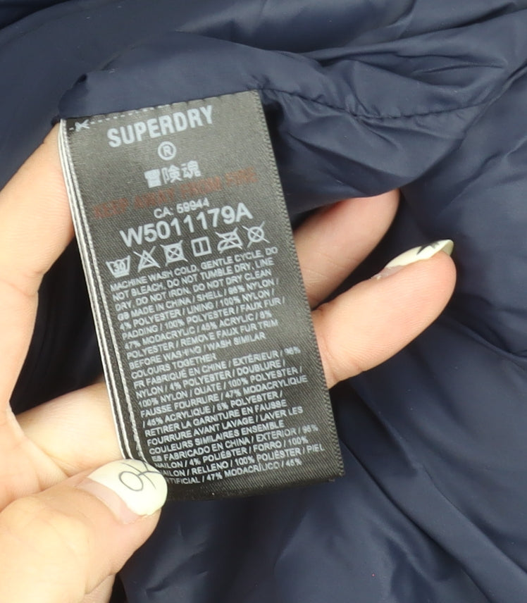 Superdry Women's Navy Puffer Jacket Hooded Size 6 Casual