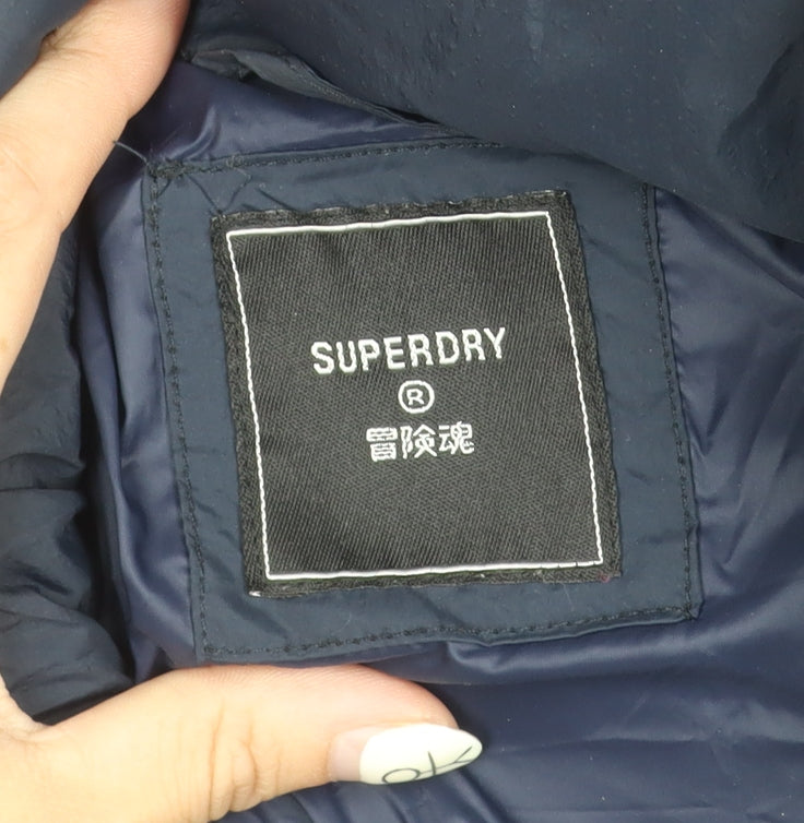 Superdry Women's Navy Puffer Jacket Hooded Size 6 Casual