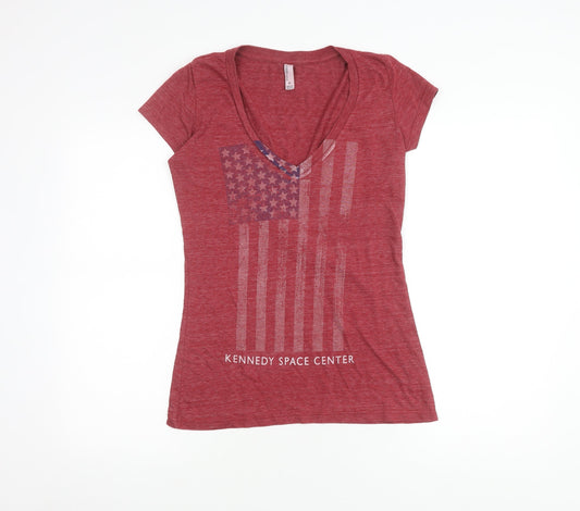 Techstyles Women's Red USA V-Neck T-Shirt M