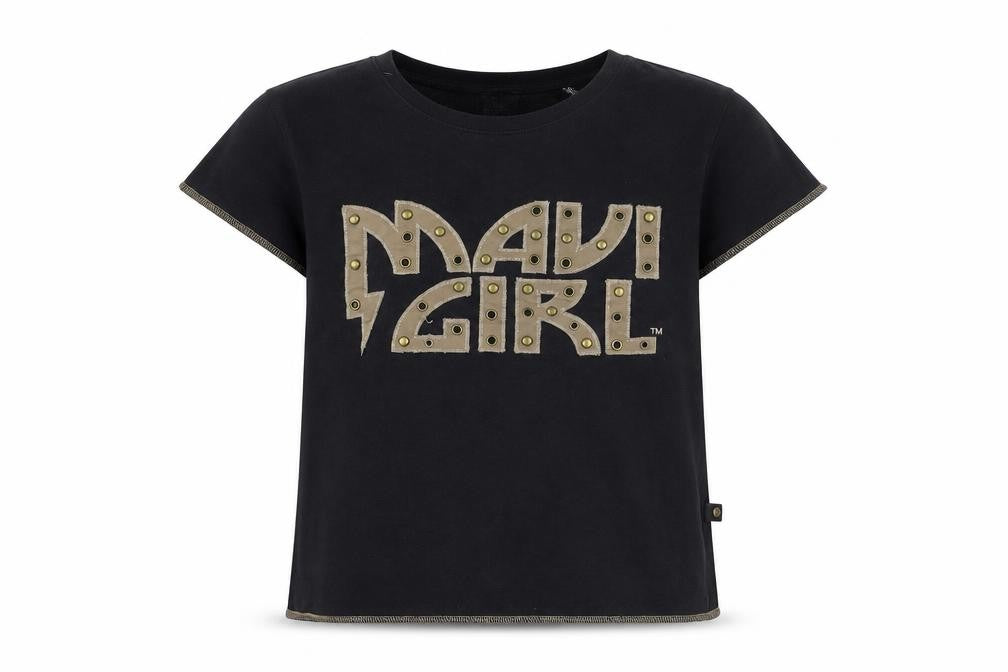 Front view of Maui Girl Black Graphic Print T-Shirt for girls’, size 14