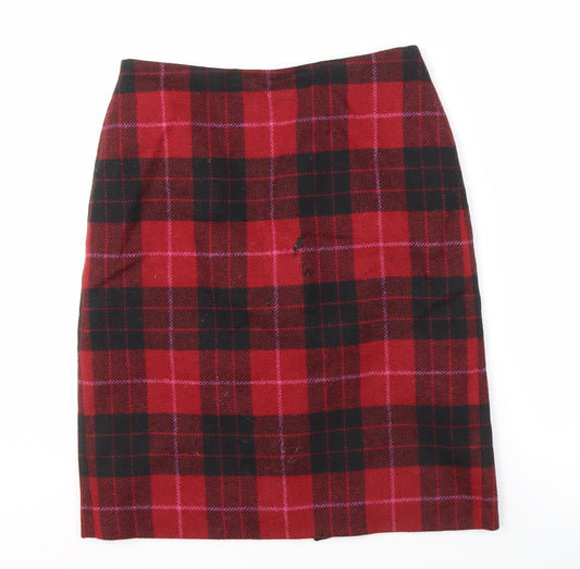 Hobbs Women's Red Plaid Knee Length Wool Skirt
