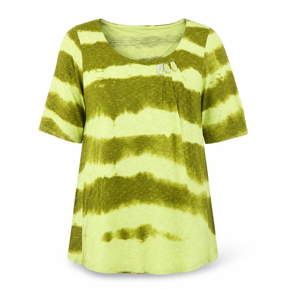 Marks and Spencer Women's Green Stripe T-Shirt Size 16