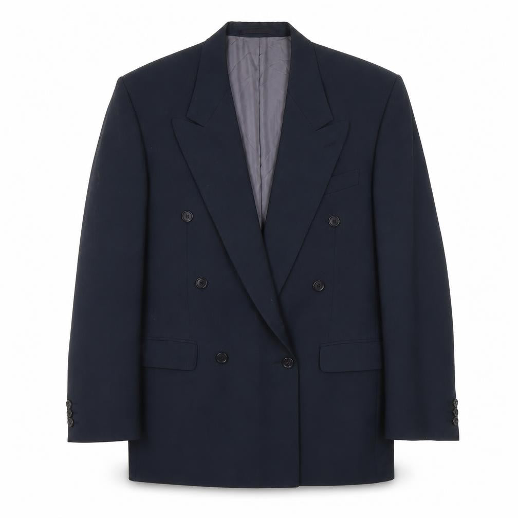 Front view of A.W. Trench Men's Blue Wool Blazer, 38L Double-Breasted