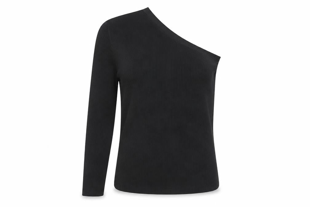 PrettyLittleThing Black Asymmetrical Sleeve Women's Top - Size 12
