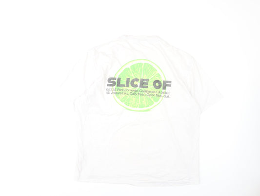 H&M Men's White Graphic Print Relaxed T-Shirt L