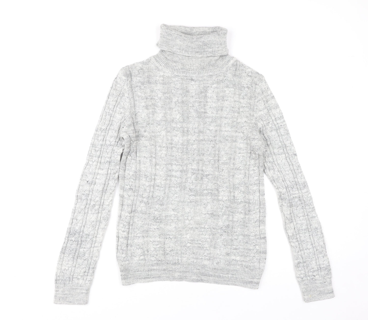 H&M Women's Grey Roll Neck Cable-Knit Pullover XS