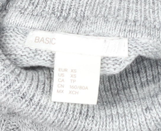 H&M Women's Grey Roll Neck Cable-Knit Pullover XS