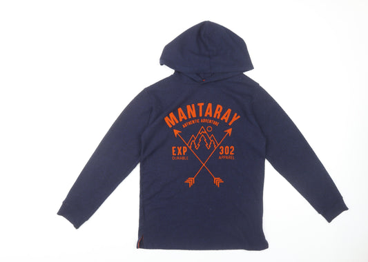Mantaray Boys Blue Pullover Hoodie, Size 11-12, Casual Logo