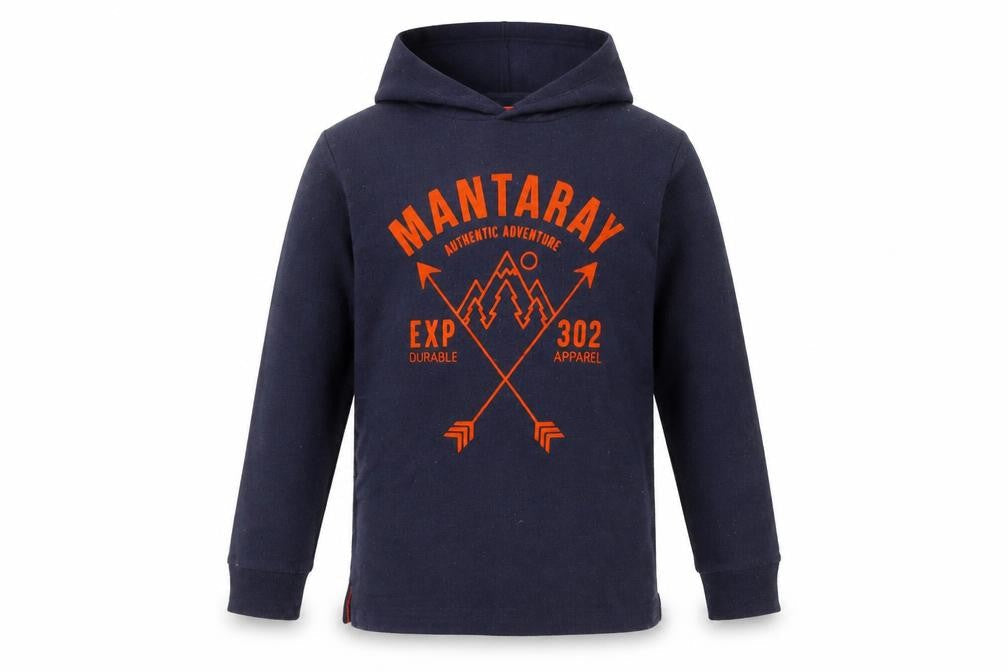 Front view of Mantaray boys’ blue pullover hoodie, size 11-12, casual logo