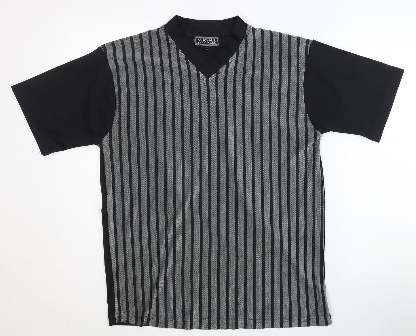 Versace Men's Black Striped Jersey T-Shirt L