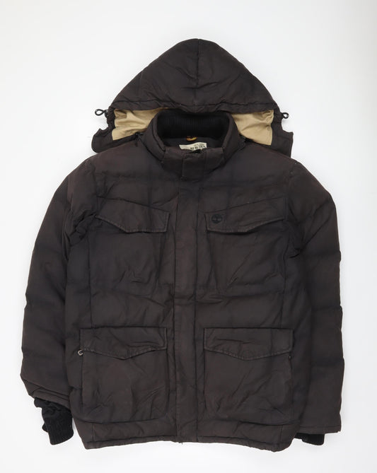 Timberland Men’s Black Puffer Jacket L Hooded Casual