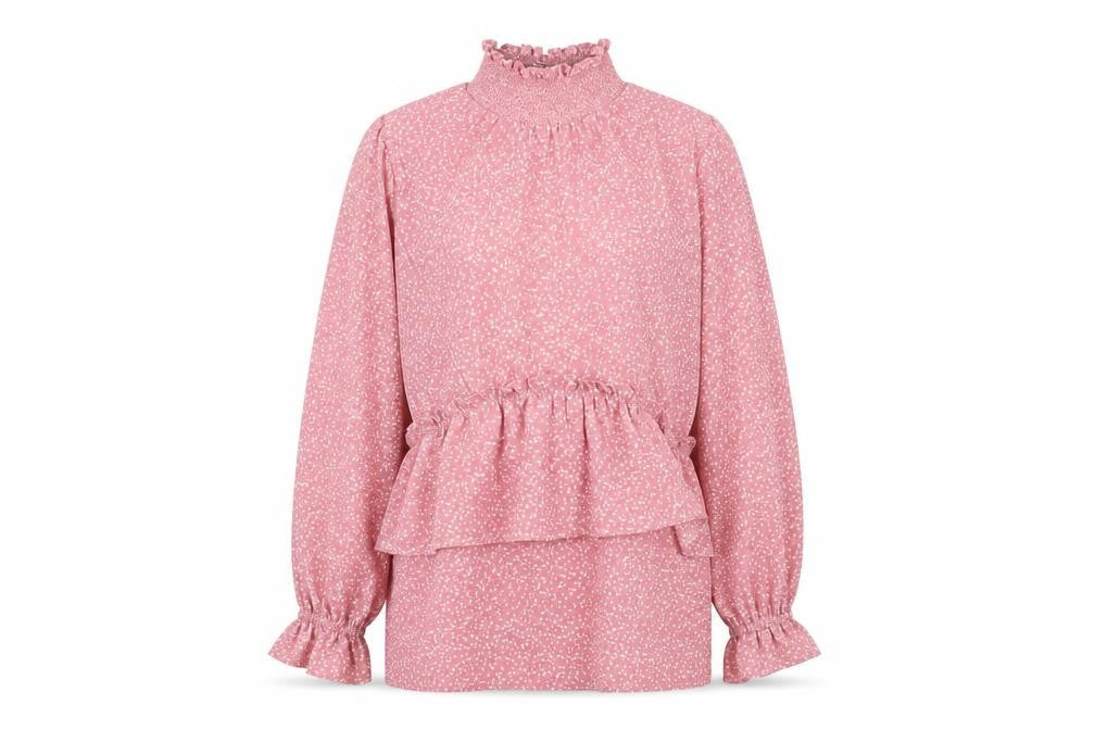Lost Ink Women's Pink Polka Dot High Neck Blouse, Size 6