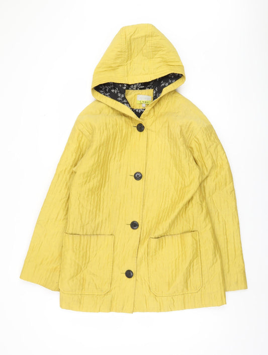 Hobbs Women's Yellow Rain Coat Size 10 Hooded Button Detail