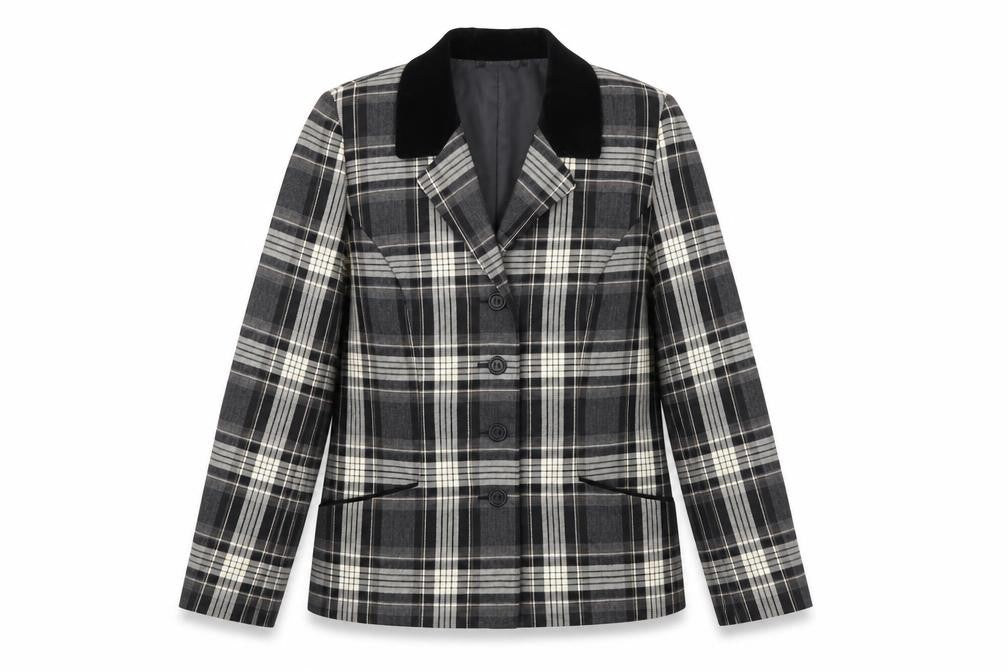Alexon Women's Black Plaid Blazer 12 - Wool Tailored Jacket