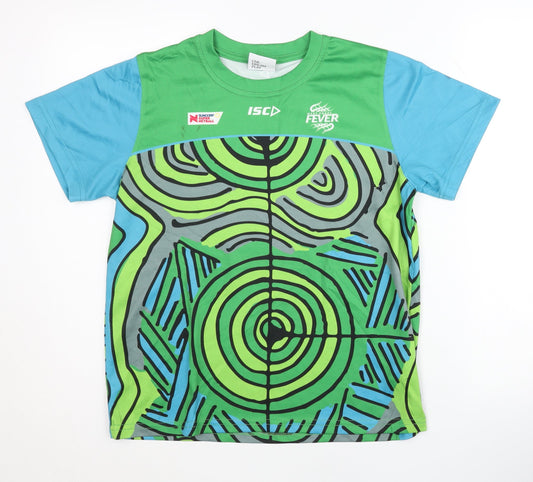 ISC Boys Green Blue Graphic Print T-Shirt, Size 14