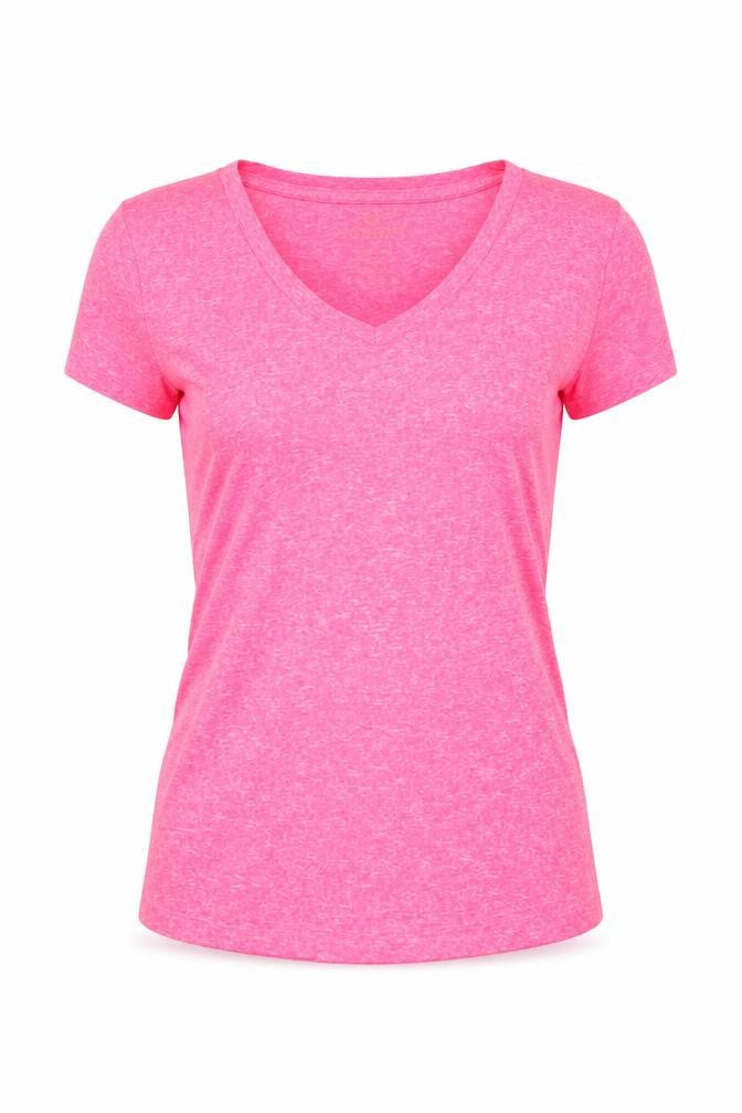 Front view of 90 Degree By Reflex Women's Pink V-Neck T-Shirt XS