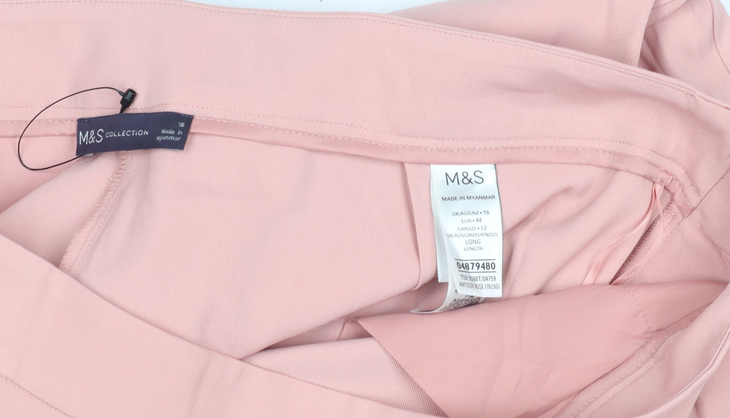 Marks and Spencer Women's Pink Wide-Leg Trousers - Size 16
