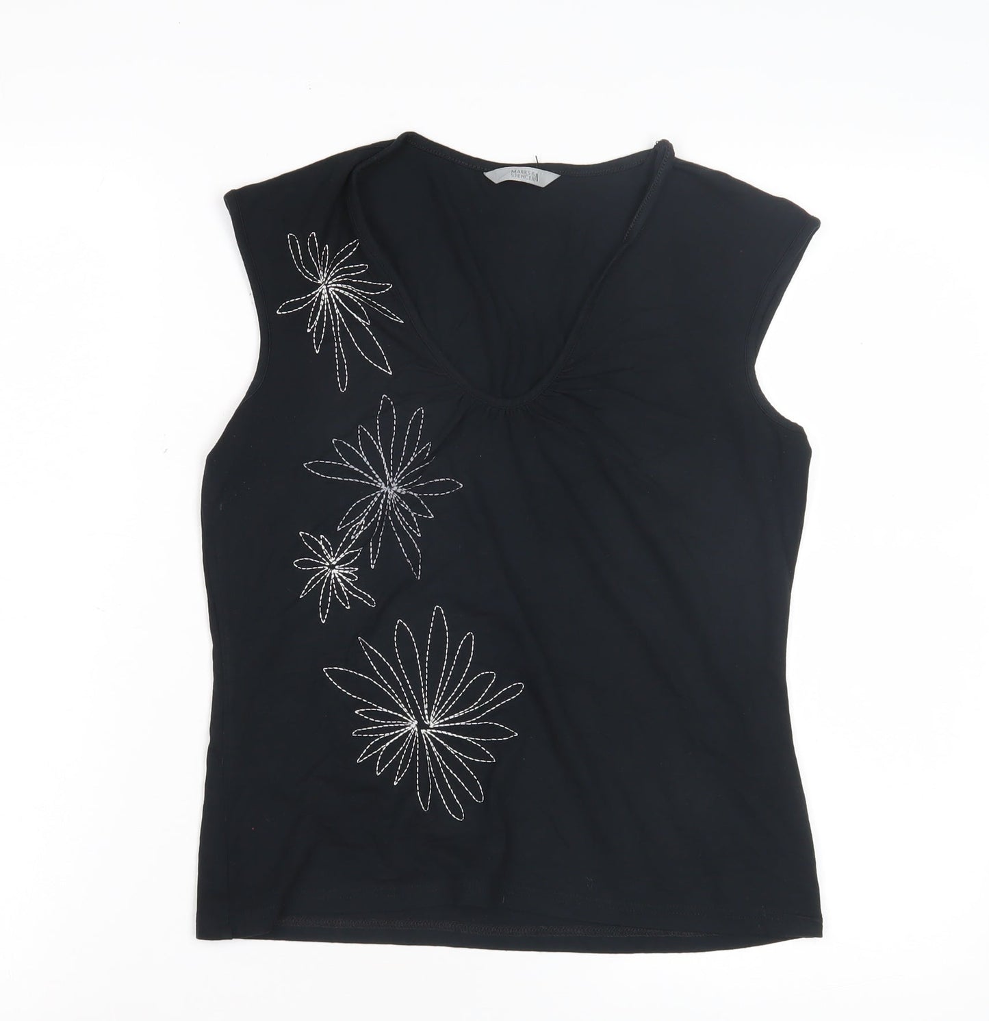 Marks & Spencer Women's Black Embroidered Tank - Size 12