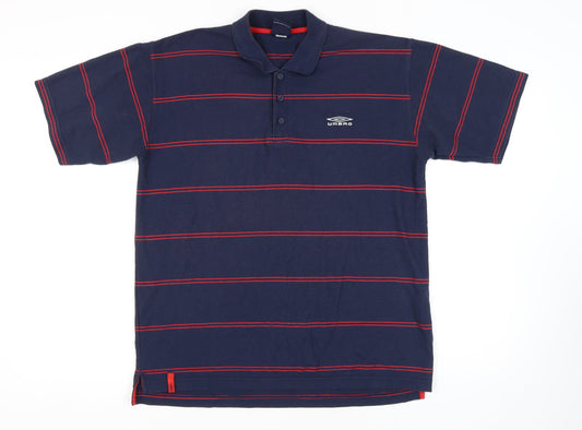 Umbro Men's Blue Striped Polo Shirt, Size L, Casual Wear