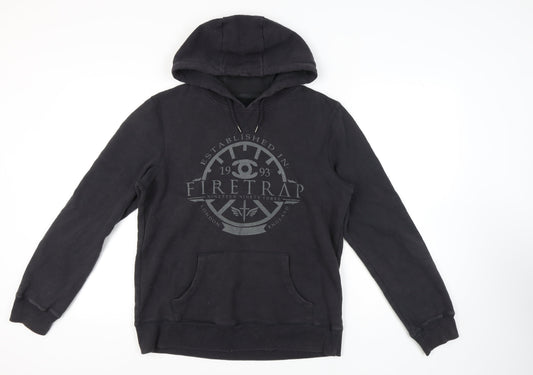 Firetrap Men's Black Hoodie - Large, Pullover, Logo