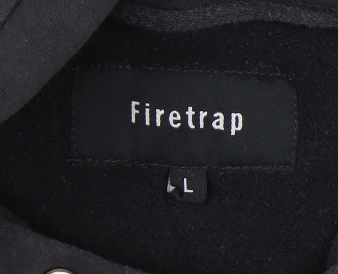 Firetrap Men's Black Hoodie - Large, Pullover, Logo