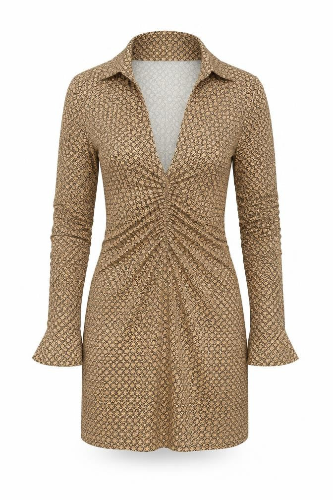 Front view of ASOS DESIGN Women's Brown Geometric Dress, size 8