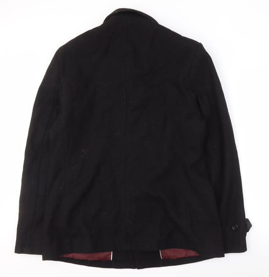 Onfire Men's Black Wool Coat XL Mid-Length